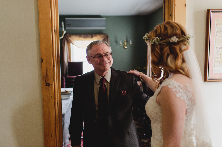 Intimate moment between the bride and her father at Emilyville, Inn in Campbellford, Ontario