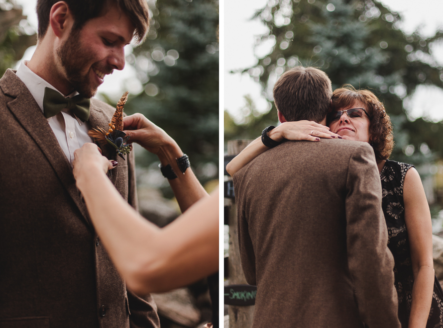 Candid moments of the groom before the wedding ceremony at Polmenna Barn in Campbellford, Ontario